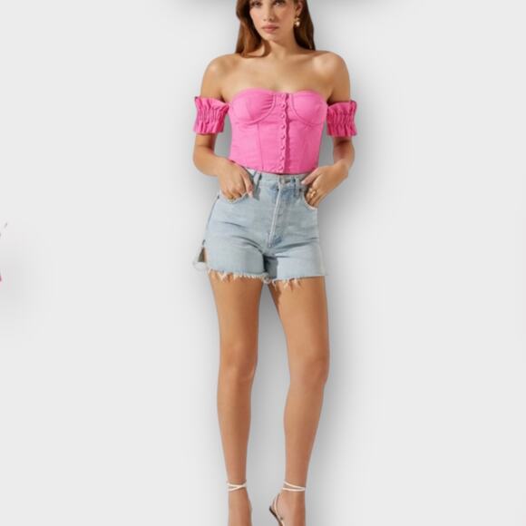 ASTR The Label Corset Top Women's Small Pink Linen Sweetheart Neck Off Shoulder - Picture 9 of 9